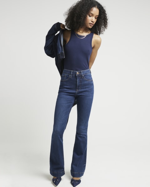 Blue high waist flare jeans