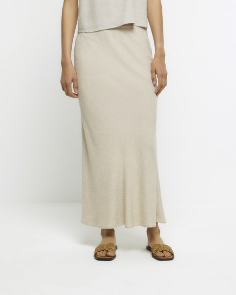 Beige midi skirt with linen