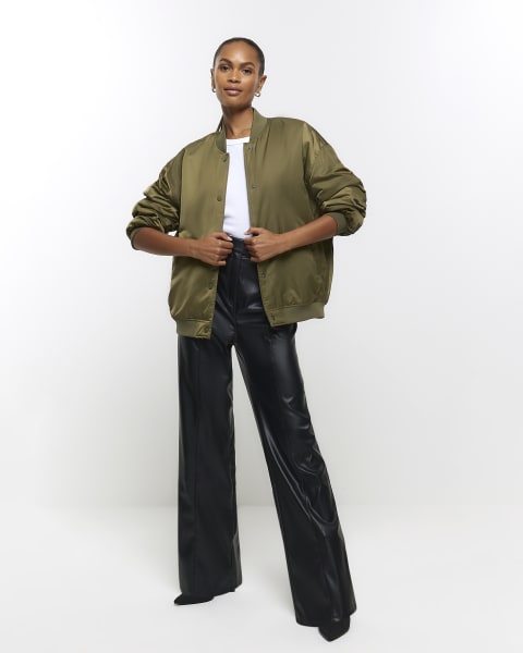 Khaki casual bomber jacket