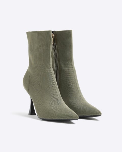 Green knitted heeled ankle boots