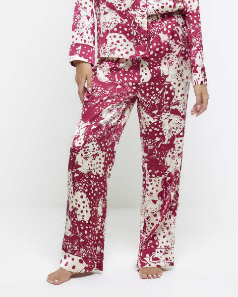 Pink satin animal print pyjama trousers