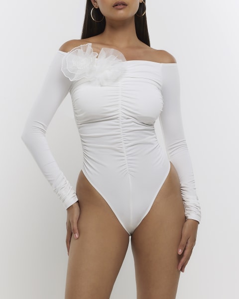 White off shoulder corsage bodysuit