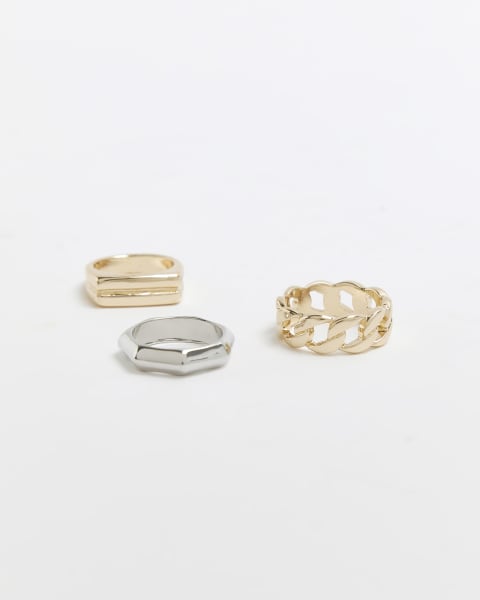 Gold chain link chunky ring multipack