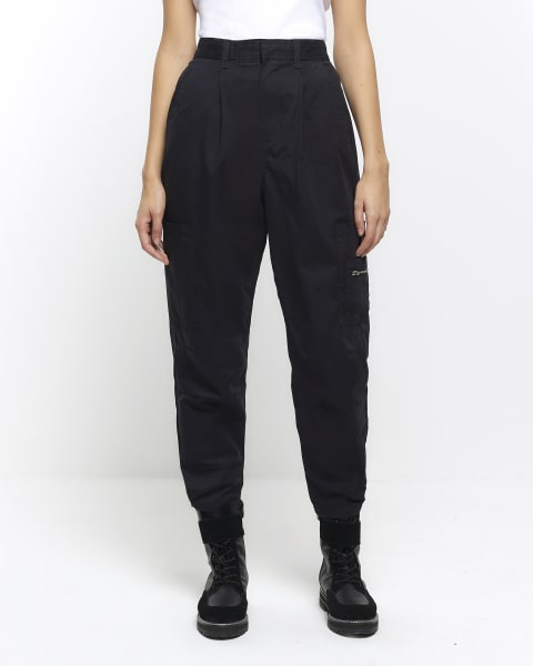 Black high waist cargo trousers