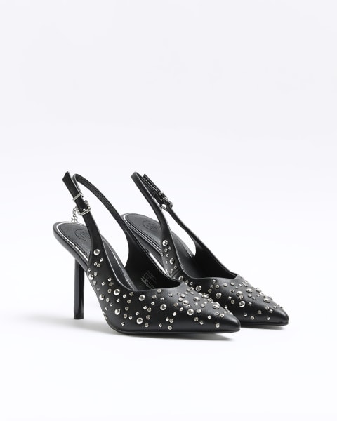 Black studded heeled court shoes