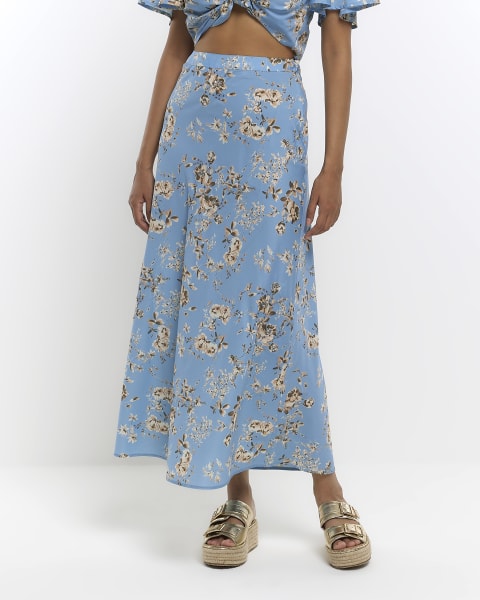 Blue floral midi skirt