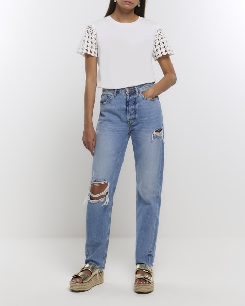 White crochet sleeve t-shirt