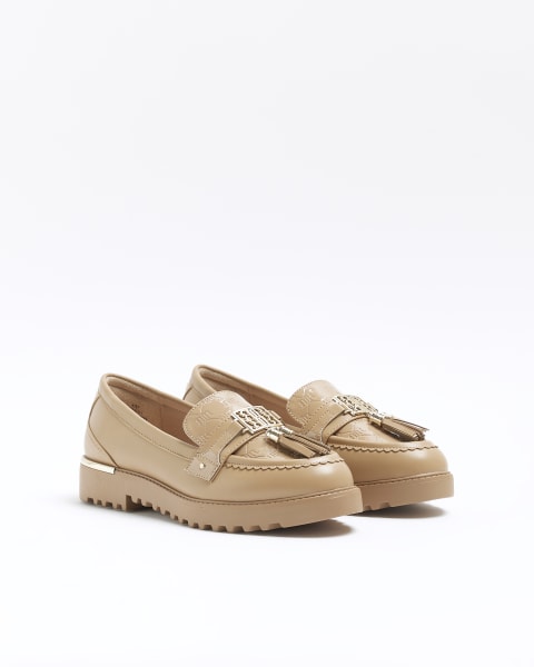 Beige wide fit embossed loafers