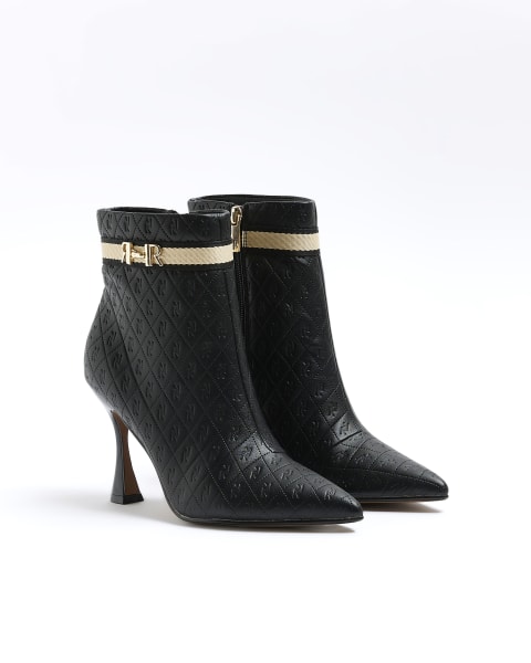 Black wide fit RI monogram heeled ankle boots