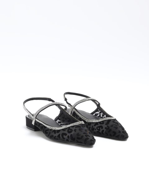 Black jacquard diamante sling back shoes