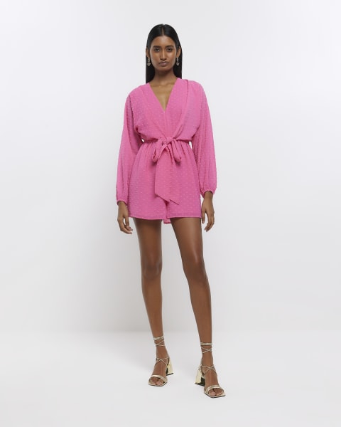 Pink balloon sleeve playsuit