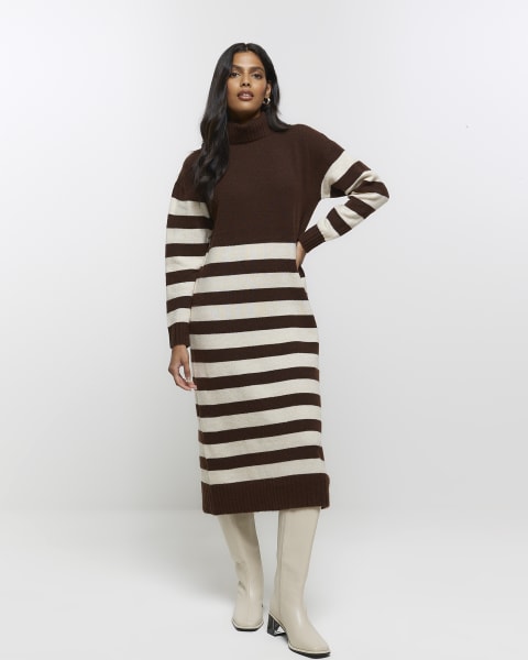 Brown stripe jumper midi dress