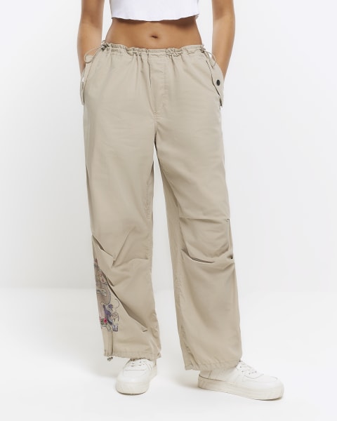 Beige parachute cargo trousers