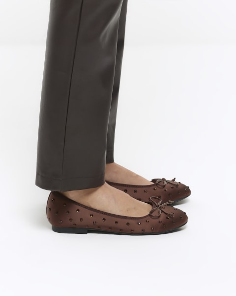 Brown studded ballet shoes