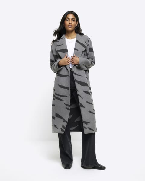 Grey zebra print fall away coatigan