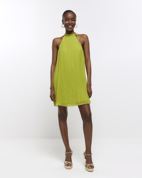 Lime plisse mini dress