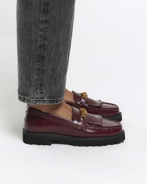 Red chain leather loafers