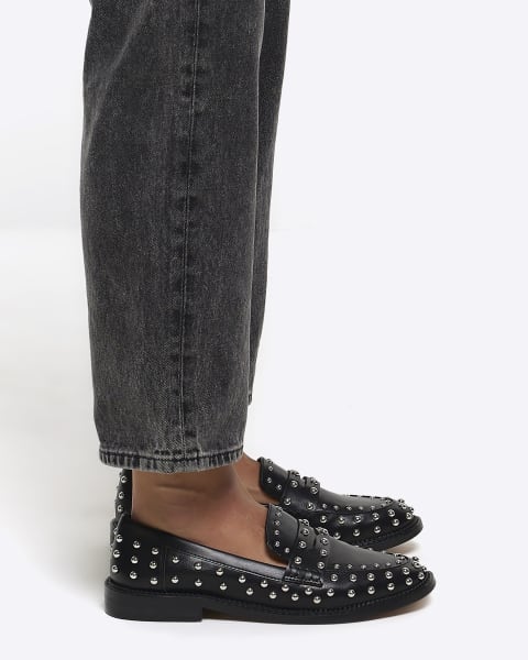 Black studded loafers