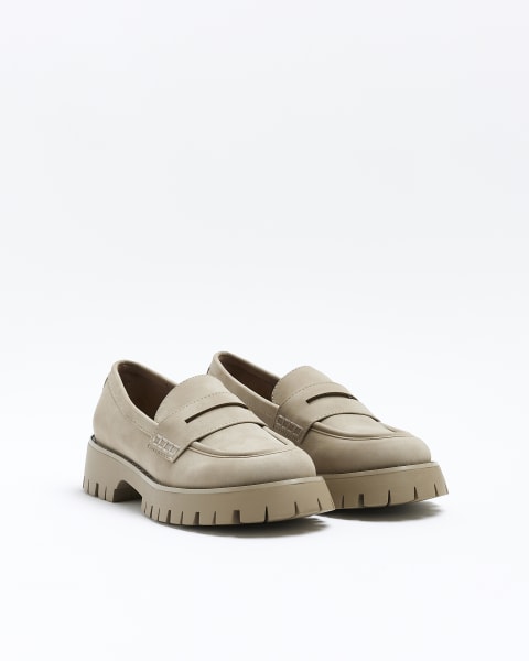Beige diamante trim chunky loafers