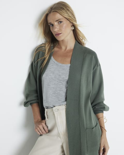 Khaki longline cardigan
