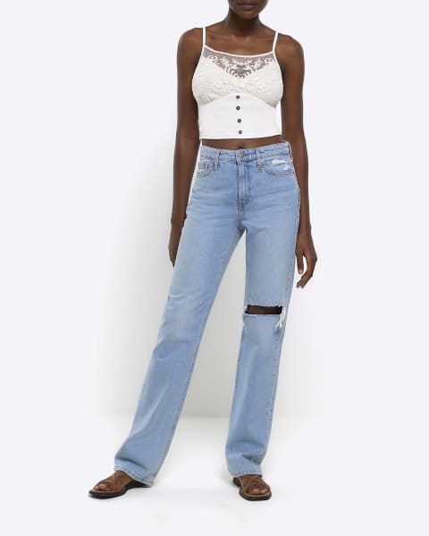 Cream embroidered floral cami top