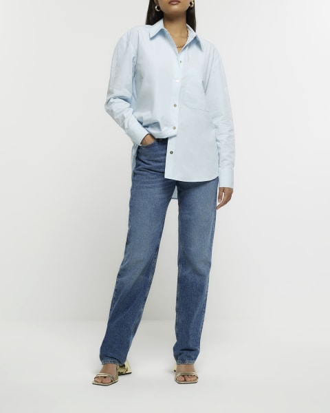 Blue poplin long sleeve shirt