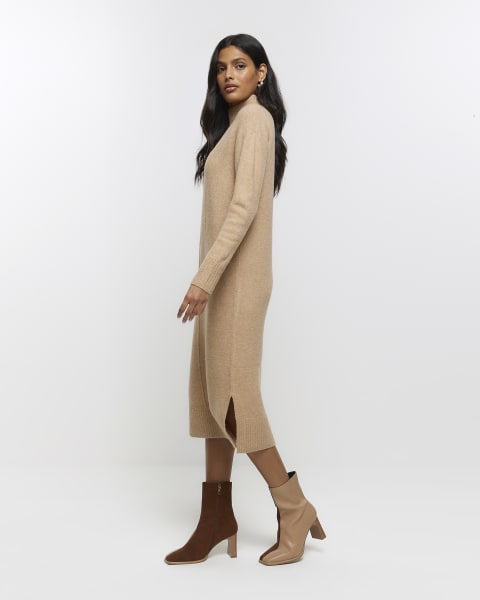Brown knitted jumper midi dress