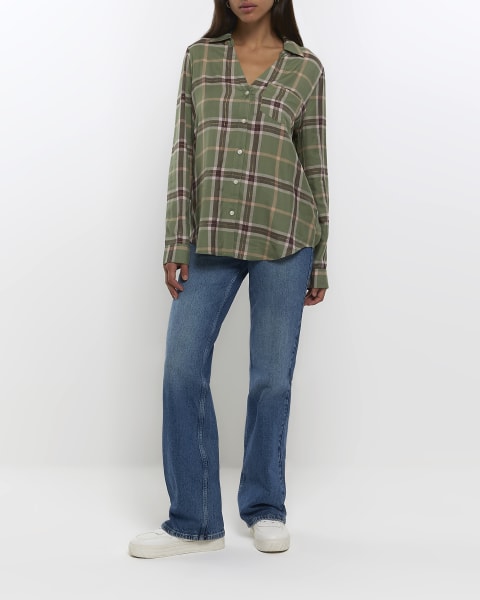 Green check long sleeve shirt