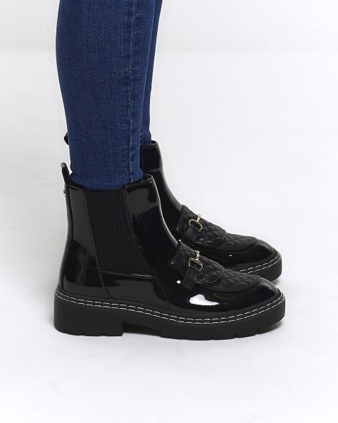 Black chain detail loafer boots