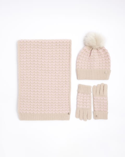 Pink heart stitch hat gift set