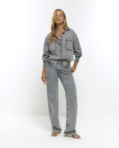 Grey denim long sleeve shirt