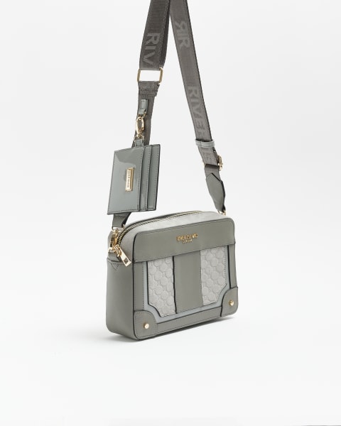 Grey quilted boxy cross body bag