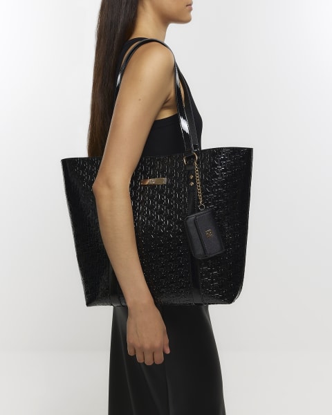 Black patent embossed shopper bag bundle