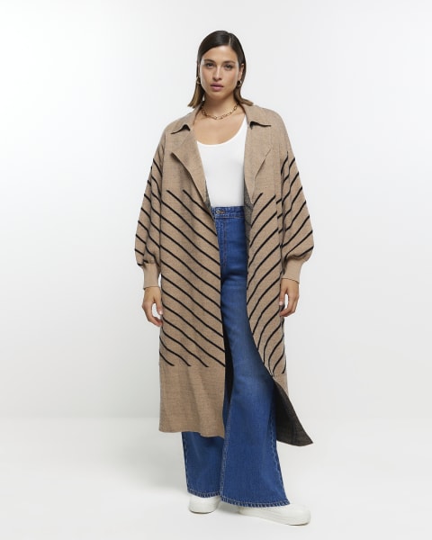 Plus beige stripe longline cardigan