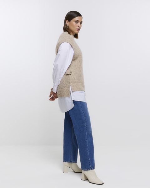 Plus beige knitted hybrid jumper
