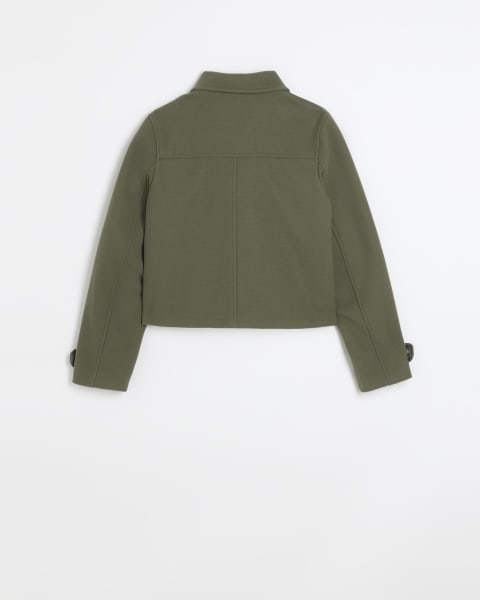 Khaki buttoned up crop jacket