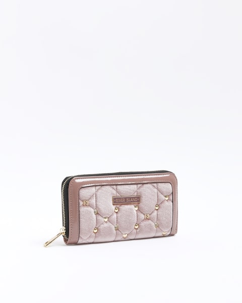 Pink velvet stud purse