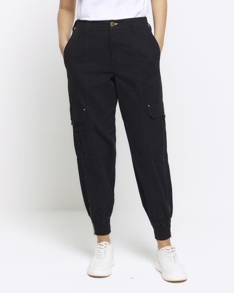 Black zip cuffed cargo trousers