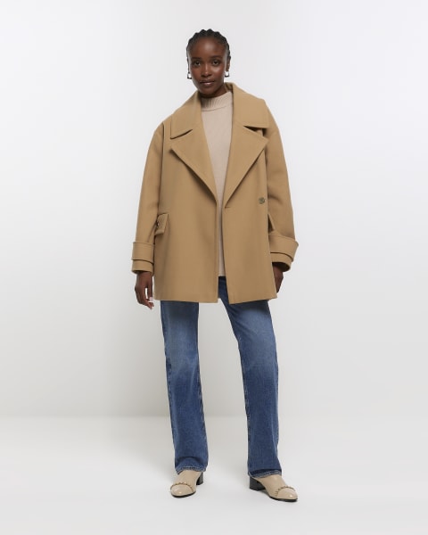 Brown wool blend short coat