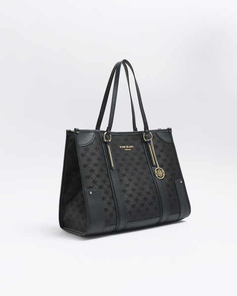 Black jacquard RI monogram shopper bag