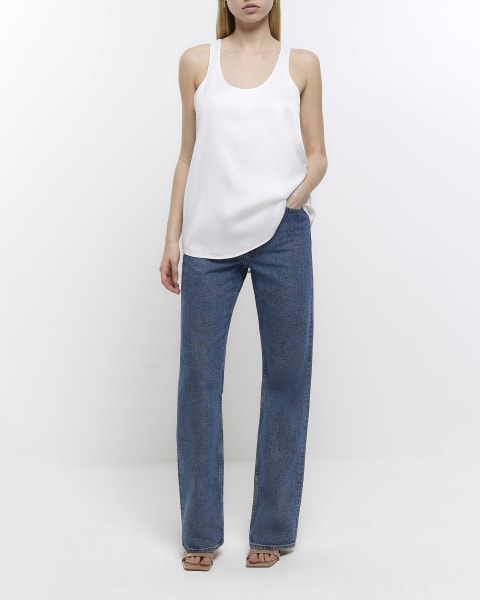 White scoop neck tank top
