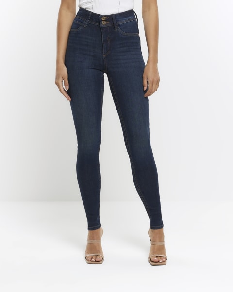 Navy mid rise super skinny fit jeans