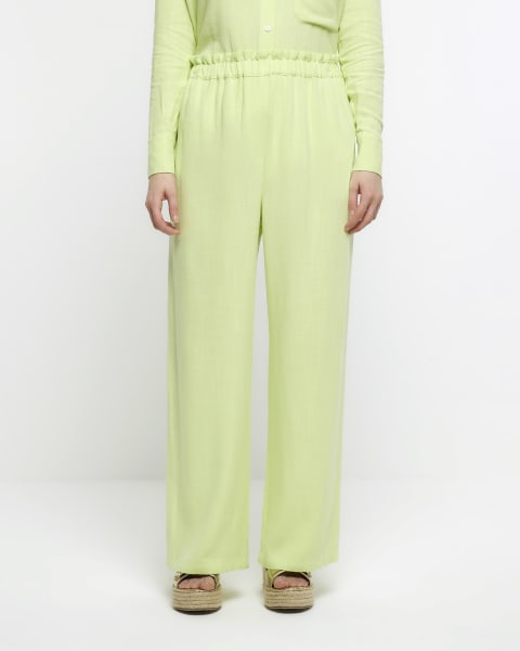 Lime green wide leg trousers with linen