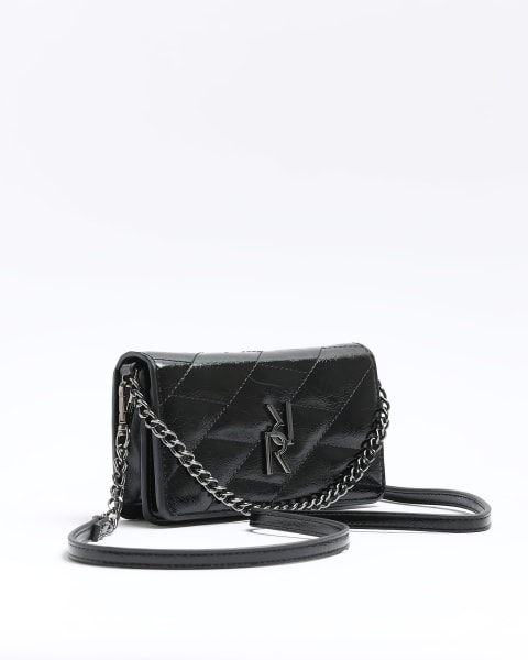 Black quilted chain cross body bag