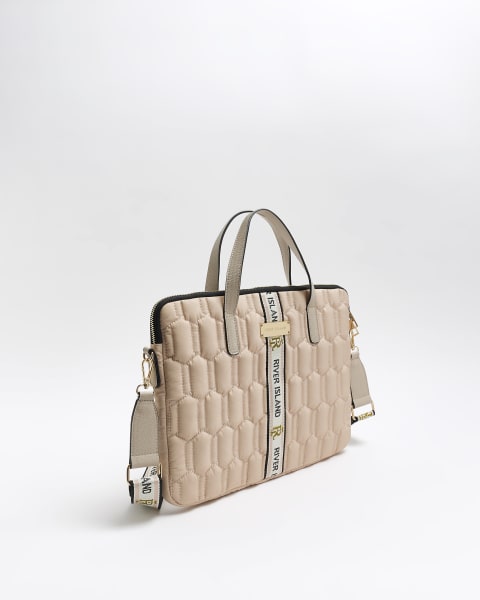 Beige quilted laptop case