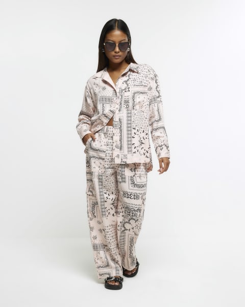 Petite pink paisley long sleeve shirt