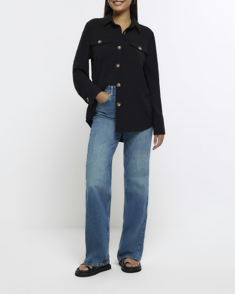 Black textured long sleeve shirt