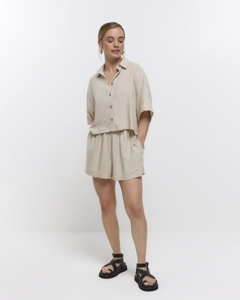 Petite stone shorts with linen
