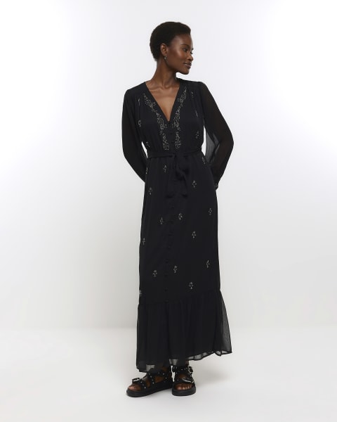 Black embellished maxi dress