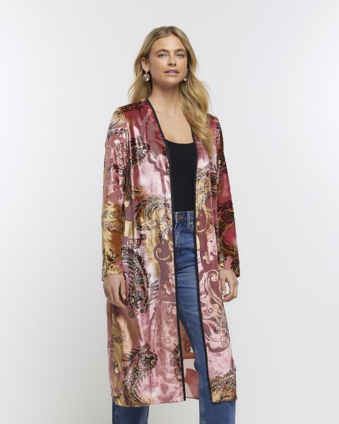 Pink paisley longline duster
